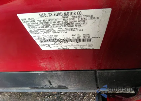 2012 Ford Taurus Limited from USA, damaged, VIN 1FAHP2FW3CG107390